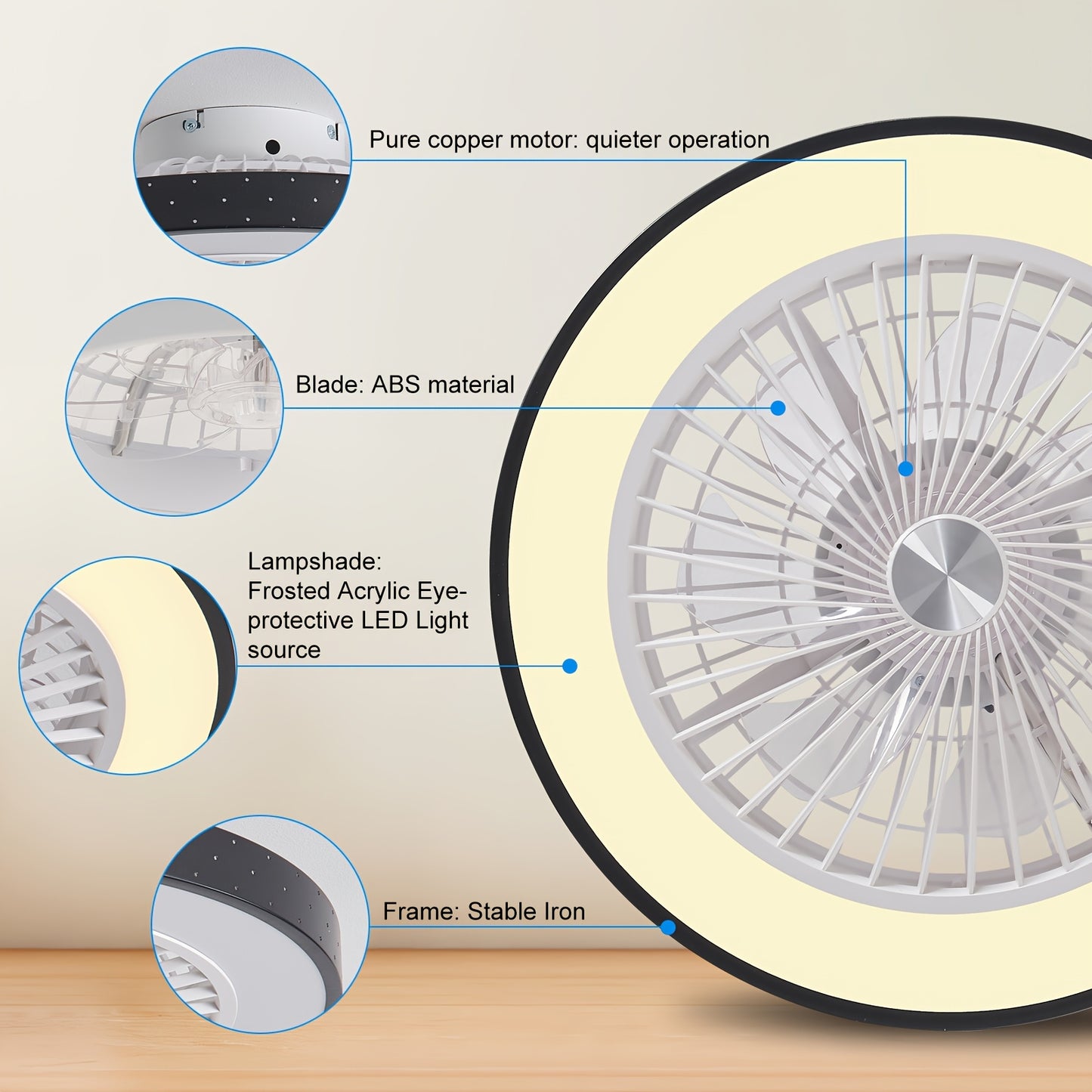 Plafonnier Ventilateur avec Lumière, Ventilateur, Lumières et Télécommande, 6 Vitesses, 3 Options de Couleur, 2 Modes de Contrôle, 6500K LED, Design Slim, Idéal pour Chambres, Salons, Salles à Manger, Cuisines et Bureaux