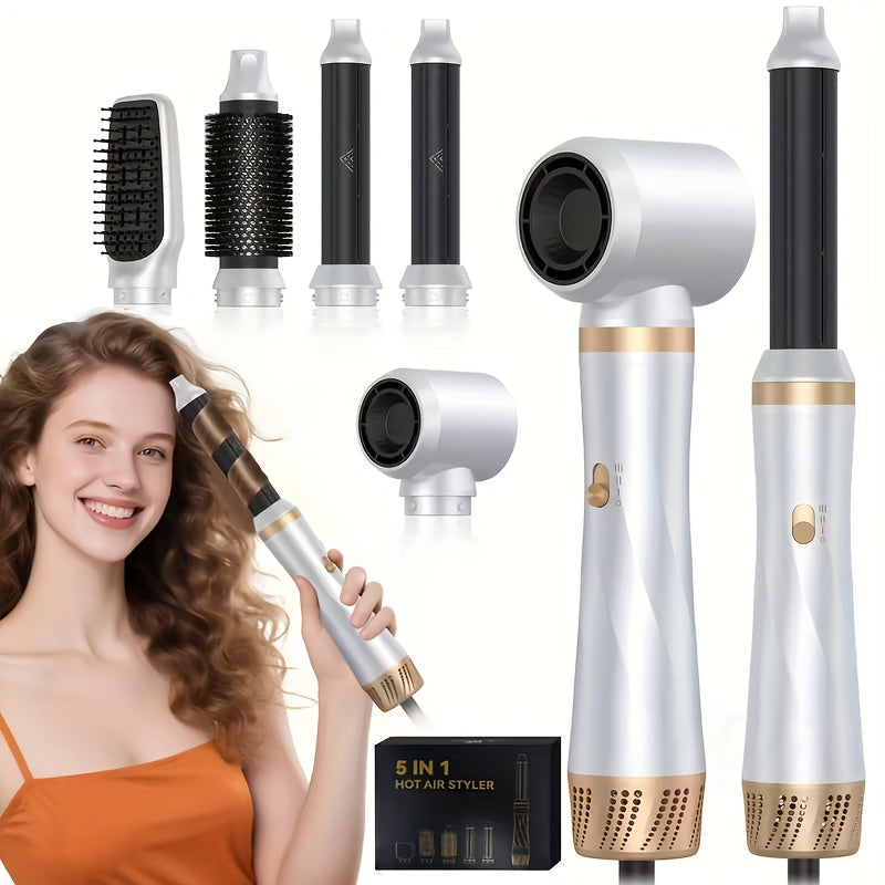 STYLEFI Kit de Coiffure 5-en-1 de Haute Qualité - Inclut Peigne à Air Chaud à Ions Négatifs Haute Vitesse 60 000 tr/min pour Séchage Rapide, Bigoudi à Air Chaud Amovible, Fer à Boucler et Lisseur Magique, Prise UK (220V) avec Fonction d'Arrêt Automatique