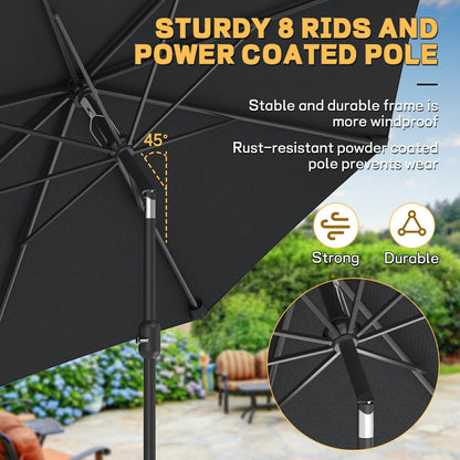 Parasol 300Cm, Parasol de Plage Extérieur, Protection Solaire UPF 50+, Inclinaison à 30° sur les Deux Côtés, Hauteur Réglable, Parasol de Marché, Parasol de Jardin avec Manivelle, Parasol de Balcon, Parasol de Patio pour Jardin, Balcon, Sans Support