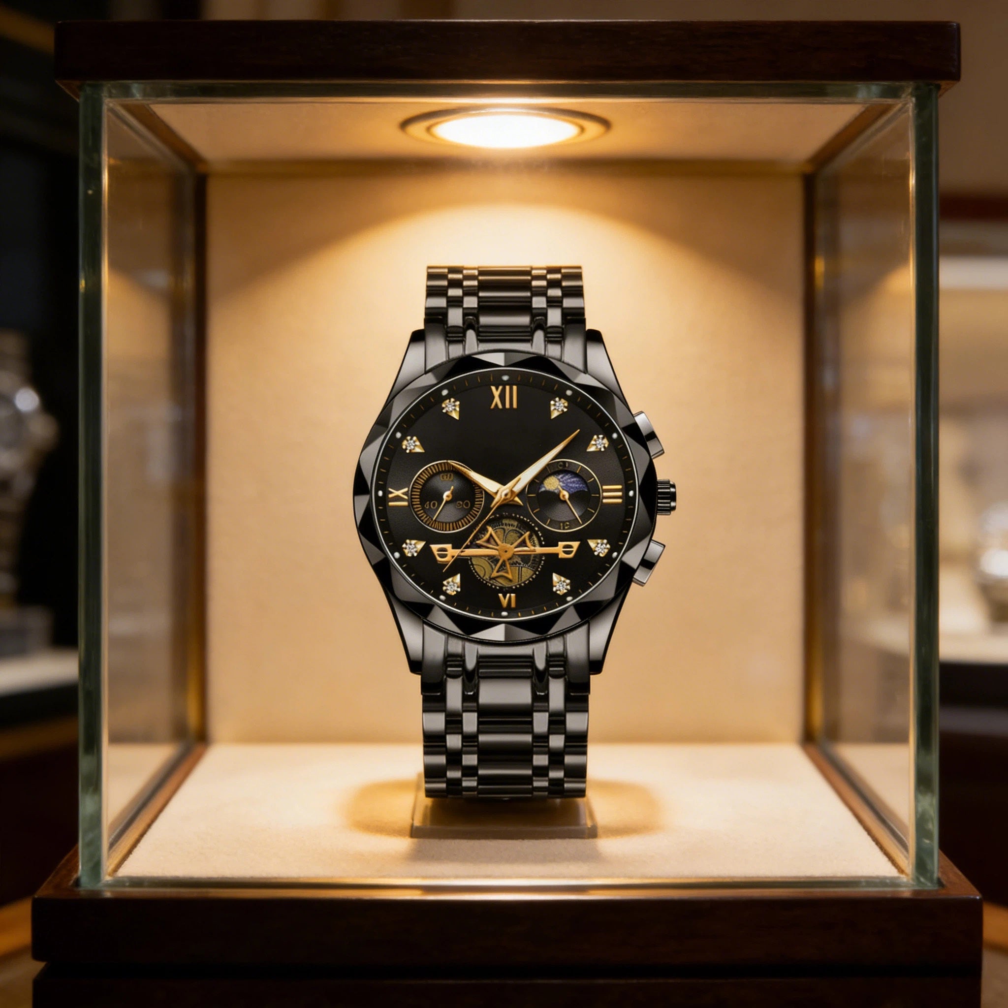 Montre luxueuse en acier inoxydable à écailles, montre entièrement en acier inoxydable massif, premier choix pour les cadeaux d'affaires (Le produit n'inclut pas de boîte en bois)