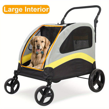 Poussette pour chien pliante XXL à 4 roues, très grande poussette avec séparateur amovible uniquement adaptée pour un grand chien, poussette de voyage pour animal de compagnie, jogging pour chien, poussette de voyage pliable en un clic, poignée réglable,