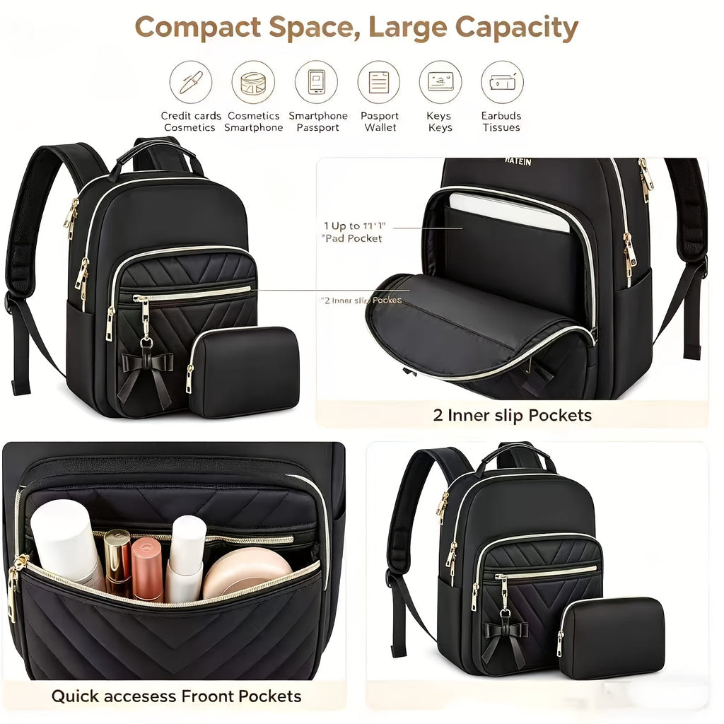 Mini sac à dos pour femme, sac à dos/sac à bandoulière tendance pour tous les jours, petit sac à dos de voyage décontracté et léger pour tous les jours, cadeau pour le travail et les études pour femme, lot de 2 pièces, noir, pour documents quotidiens, min
