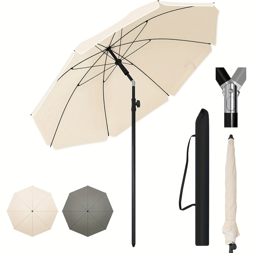 1 parasol de plage, parasol de balcon, protection UV, parasol à 8 baleines, stable, réglable, pliable à 45°, poids 180G/M², bloque efficacement les rayons UV, portable, compagnon idéal pour les voyages de camping et les journées à la plage