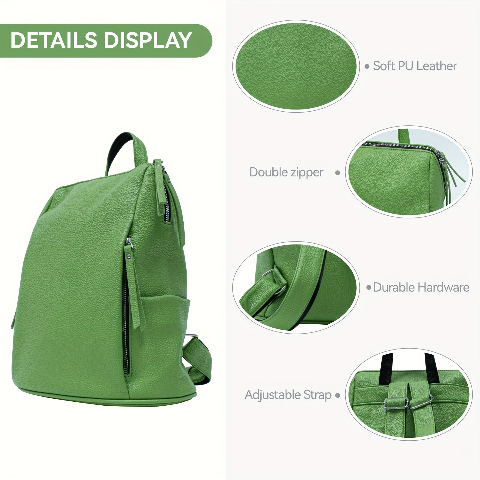 Sac à dos zippé décontracté minimaliste, sac de travail uni pour femmes, idéal pour toutes les occasions