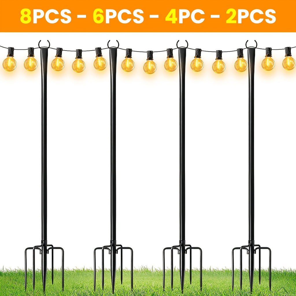 8pcs/6pcs/4pcs/2pcs Tiges de Suspension, Piquets de Jardin en Fer avec Base Fourche pour Guirlandes Lumineuses d'Extérieur - Accessoire d'Éclairage Polyvalent Non Chargé avec Extrémité Mate, Idéal pour Jardin, Patio, Mariage, Cour Arrière, Terrasse et Déc