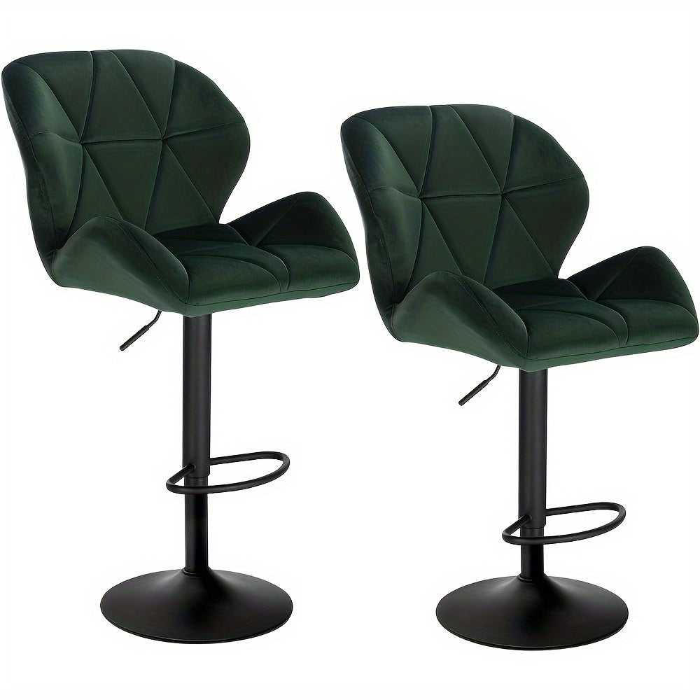Tabourets de Bar 2pcs, Tabourets de Bistro Design, avec Dossier, Réglables en Hauteur, Rotatifs, en Velours, en Acier