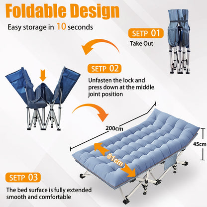 Lit de camping extra large pour adultes, lit de camping avec matelas, lit de couchage extra large et robuste avec sac de transport, lit de couchage pour adultes supportant jusqu'à 400 kg, lits pour dormir, camping, VR, plage, patio, siestes au bureau (ble
