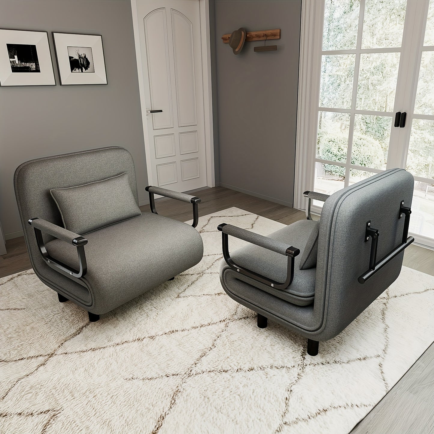 Fabuleux Fauteuil Lit Convertible 5-en-1 Fabulcozy, Fauteuil de Sieste Pliant avec Accoudoirs en Métal, Fauteuil de Détente Inclinable Réglable, Meuble de Rangement Peu Encombrant, Fauteuil de Salon, Montage Facile, Entrepôt Local