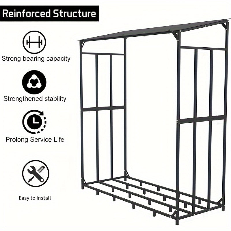 Rangement de Bois de Chauffage Extérieur avec Couvercle Supérieur - Support en Acier Tubulaire Résistant à la Rouille, Porte-Bois pour Terrasse, Patio, Jardin - Abri à Bois Robuste (61,6”x23,6”x66,3”) pour Cheminée, Poêle à Bois, Feu de Camp