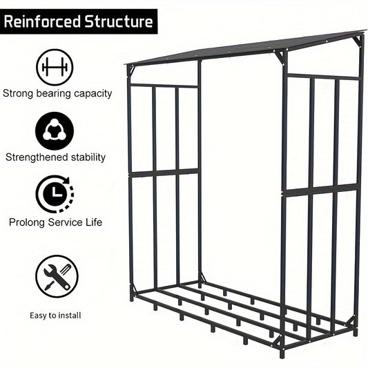 Rangement de Bois de Chauffage Extérieur avec Couvercle Supérieur - Support en Acier Tubulaire Résistant à la Rouille, Porte-Bois pour Terrasse, Patio, Jardin - Abri à Bois Robuste (61,6”x23,6”x66,3”) pour Cheminée, Poêle à Bois, Feu de Camp
