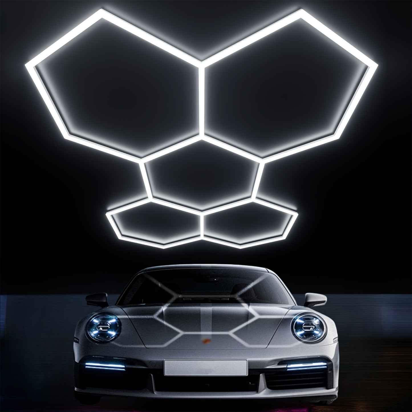 Lumière LED Hexagonale Nid d'Abeille, Cadre en Métal Doré Poli, Montage Semi-Encastré à 5 Trous, Souterrain pour Éclairage de Garage, Lumière Blanche Froid 6500K, 192W, Facile à Installer, Convient aux Garages, Ateliers, Lampes de Porte (Blanc), Lampes LE