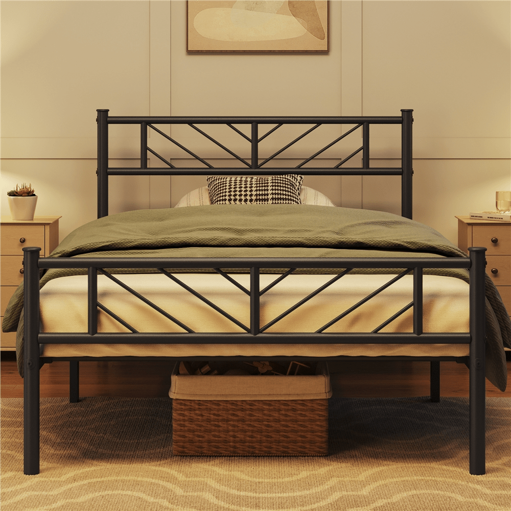 Costoffs Cadre de lit en metal simple Lit en Métal pour Adultes Grande Espace en Lattes Moderne