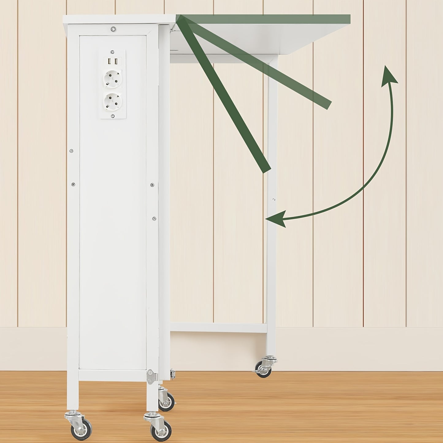 Bureau d'ordinateur portable pliable et tendance blanc avec roulettes, bureau d'ordinateur portable mobile pliable avec station de charge, bureau d'ordinateur pliable 80 x 50 cm, bureau d'étude, convient pour salon, chambre, bureau, salle de jeux, peut êt