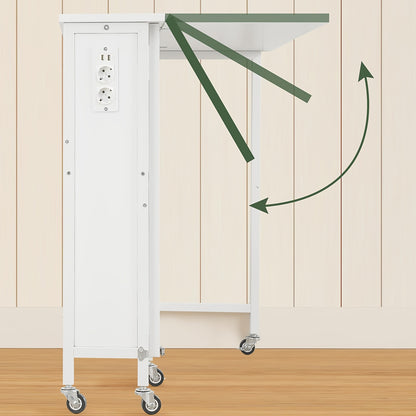 Bureau d'ordinateur portable pliable et tendance blanc avec roulettes, bureau d'ordinateur portable mobile pliable avec station de charge, bureau d'ordinateur pliable 80 x 50 cm, bureau d'étude, convient pour salon, chambre, bureau, salle de jeux, peut êt