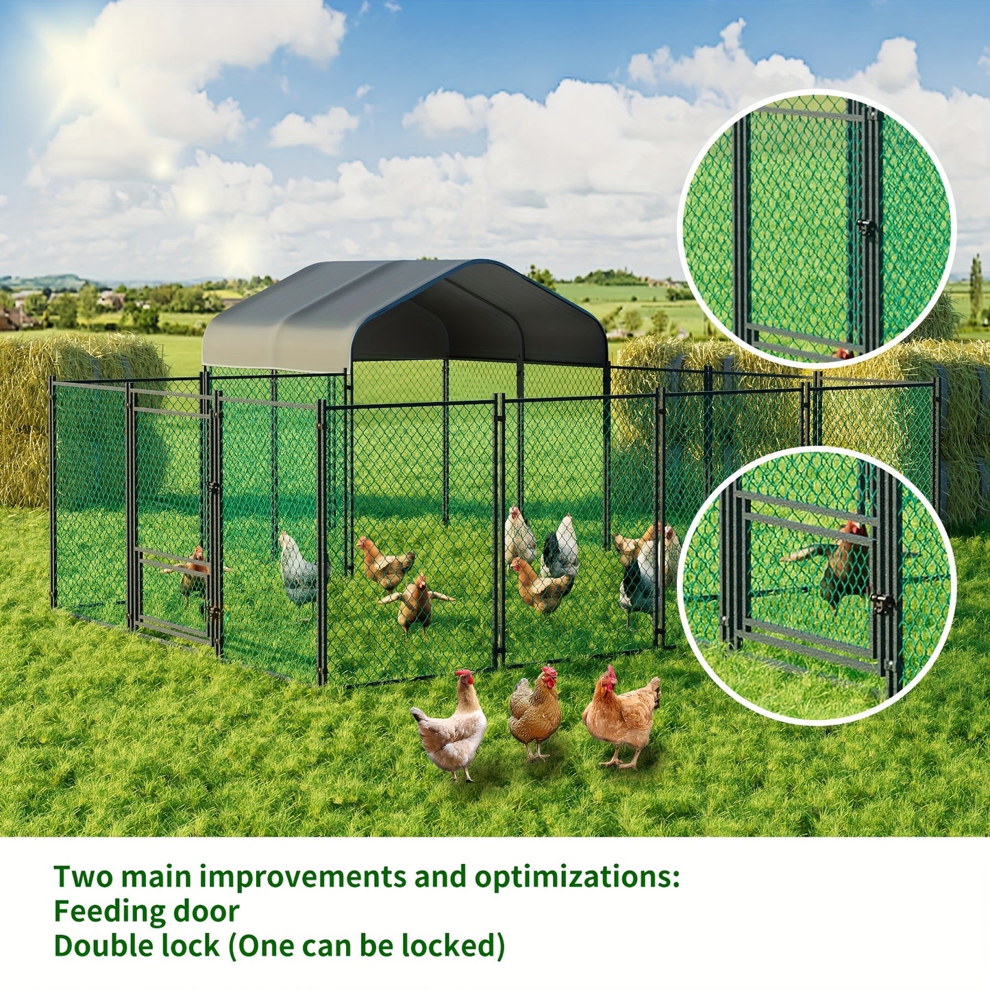 Poulailler d'extérieur en métal : Cage à poules robuste en métal galvanisé, cour de volaille, cage d'accès facile, avec couverture Oxford anti-uv et couverture résistante à l'eau, pour poules, canards, oies d'extérieur, pour cour, ferme