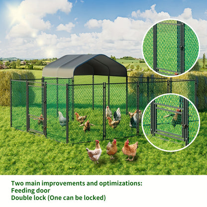 Poulailler d'extérieur en métal : Cage à poules robuste en métal galvanisé, cour de volaille, cage d'accès facile, avec couverture Oxford anti-uv et couverture résistante à l'eau, pour poules, canards, oies d'extérieur, pour cour, ferme
