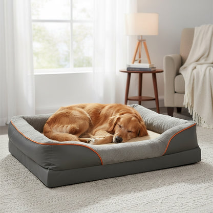 Lit orthopédique pour chien XL/XXL pour grandes races – Canapé-lit amovible et lavable avec support à caillebotis orthopédique et oreiller pour la nuque, convient aux chiens et chiots de taille moyenne à grande