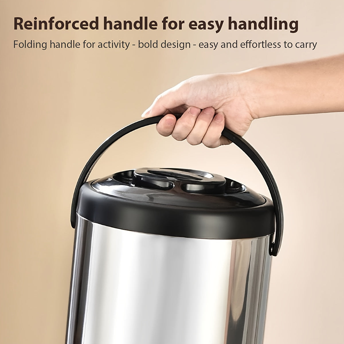 1 distributeur de thé isotherme en acier inoxydable de 6L avec poignée, seau à glace polyvalent pour boire à l'extérieur, seau thermique de grande capacité pour thé au lait, fond pliable pour usage commercial, idéal pour stocker de la bière, des boissons