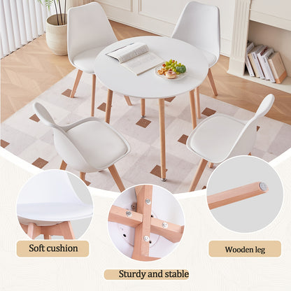 Ensemble de 6 chaises de salle à manger modernes du milieu du siècle, chaises de cuisine, chaises de bureau, chaise coquillage de designer avec coussins ergonomiques en similicuir et pieds en bois massif pour cuisine, salon, chambre à coucher, blanc