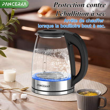 Bouilloire Électrique PANCERKA, Aucun Contact Plastique avec l'Eau, Large Ouverture pour un Nettoyage Facile, Arrêt Automatique, Bouilloire à Thé et à Eau Chaude 1,8 L, Chauffe-Eau et Théière, Noir, 1500W