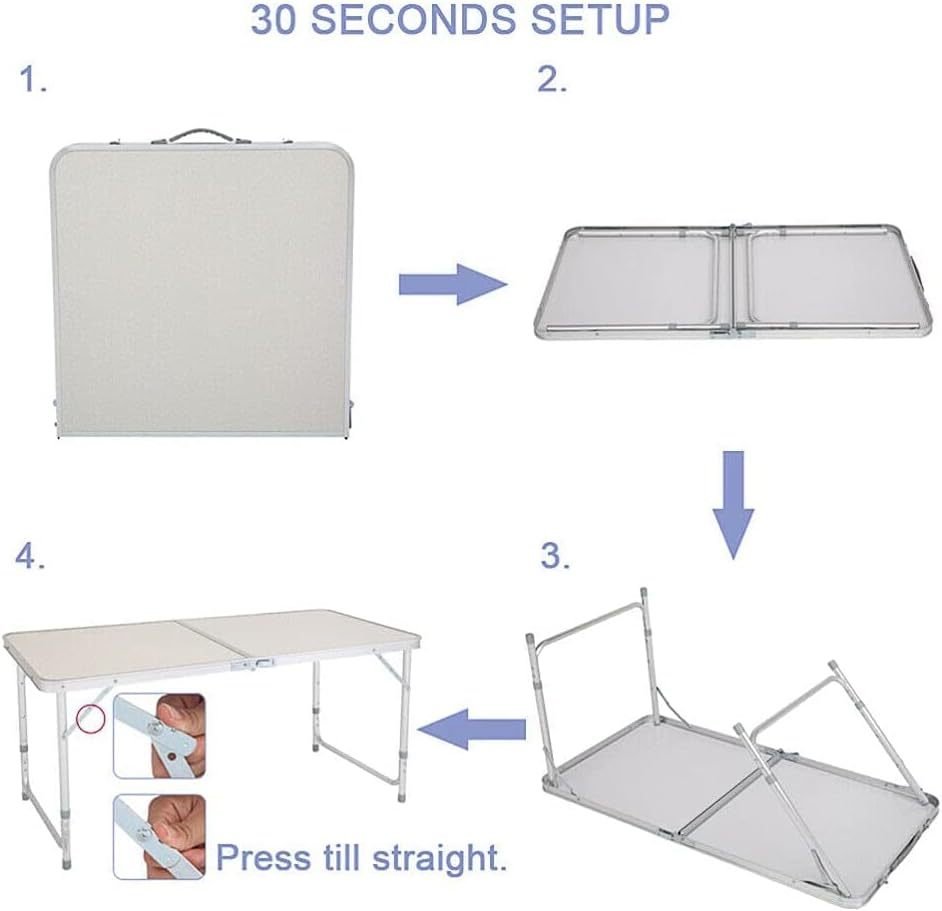 Table de camping pliante avec hauteurs réglables, tables de pique-nique pliables portables pour camping BBQ jardin artisanat marché stand extérieur intérieur cuisine jardin bureau robuste 120x60cm table de pique-nique extérieure de jardin réglable table d