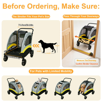 Poussette Pliable pour Petit Chien M/L/XL, Chariot Roulant pour Animaux de Compagnie, 4 Roues, pour Chien et Chat