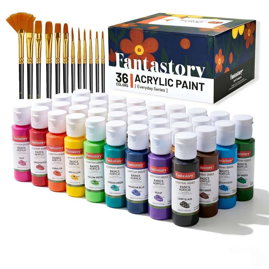 Ensemble de peinture acrylique 36 couleurs classiques (60 ml/2 oz), kit d'accessoires de peinture artisanale professionnelle pour adultes, toile, tissu, roche, verre, pierre, céramique, modèle en bois avec 10 pinceaux, Halloween, automne, décoration de No