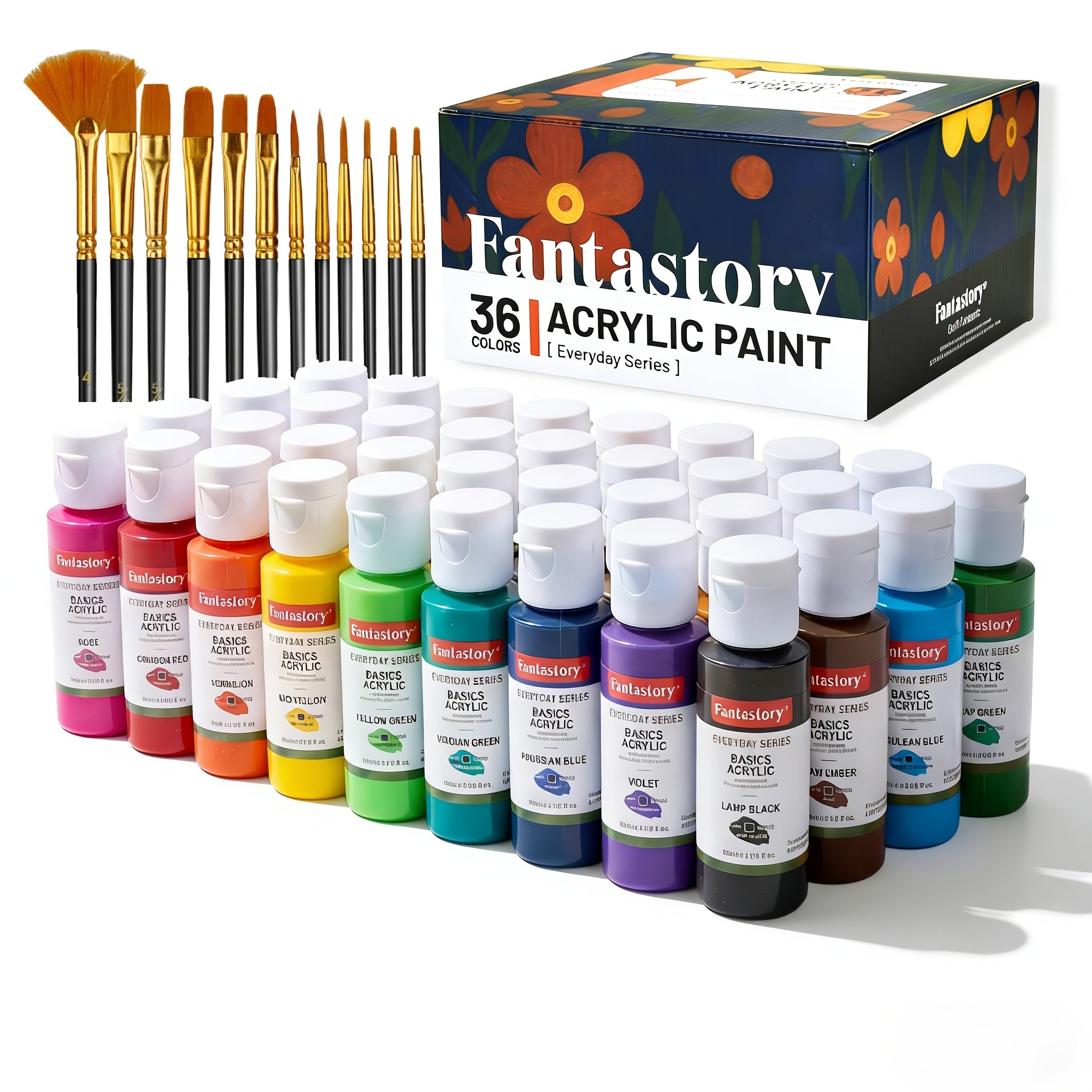 Ensemble de peinture acrylique 36 couleurs classiques (60 ml/2 oz), kit d'accessoires de peinture artisanale professionnelle pour adultes, toile, tissu, roche, verre, pierre, céramique, modèle en bois avec 10 pinceaux, Halloween, automne, décoration de No