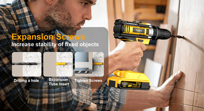 Ensemble de perceuse à lithium portative 21V, combinaisons multiples de forets pour perceuse, conception de prise ergonomique, équipé d'une fonction d'impact électrique au lithium 21V, adapté au perçage du bois et de l'acier, un outil pratique indispensab