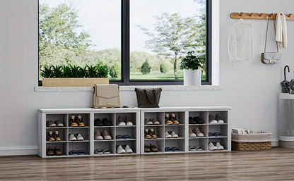Banc de Rangement pour Chaussures, Siège avec Étagère, Incluant un Meuble, Coussins Rembourrés, Doté de 12 Compartiments, Convient aux Salons, Couloirs et Chambres, dans une Couleur Blanc-Gris