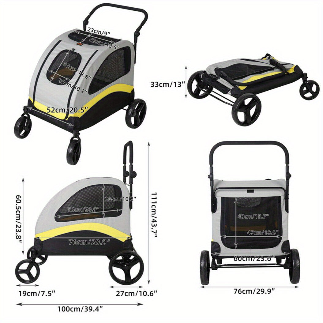 Poussette Pliable pour Petit Chien M/L/XL, Chariot Roulant pour Animaux de Compagnie, 4 Roues, pour Chien et Chat