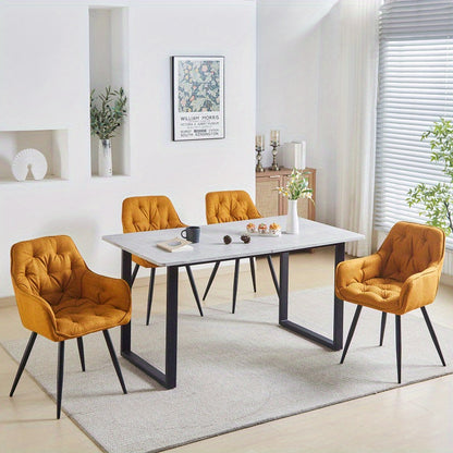 Lot de 2/4/6 Chaises de Salle À Manger Avec Assise Rembourrée En Velours Épais, Pieds En Métal, Accoudoirs Et Dossier ; Chaise D'Angle Pour Salon Ou Pièce À Vivre