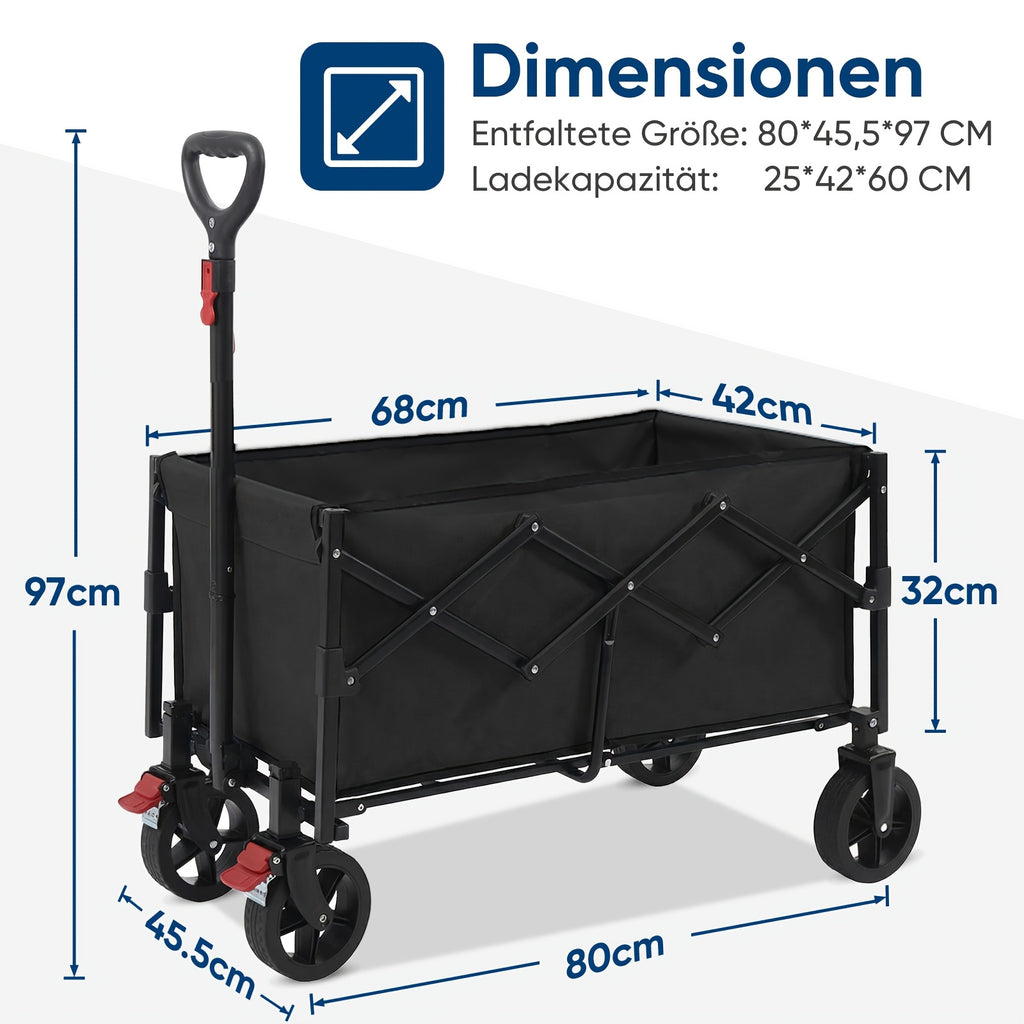 Chariot Pliable avec Capacité de 80L et Capacité de Charge de 330LBS, Conception Légère avec Poids Réduit, Roues Tout-Terrain avec Freins pour une Sécurité et un Contrôle Améliorés, Parfait pour le Shopping, le Camping, les Activités de Plein Air et le Ja