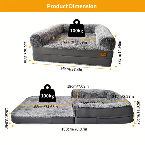 Lit pour chien en peluche grandeur nature 180 cm, conception orthopédique pour toutes les tailles de chiens, pliable pour l'hiver pour rester au chaud - Idéal pour la sieste et les câlins, lit douillet | Lit moderne pour animal de compagnie | Confort de l