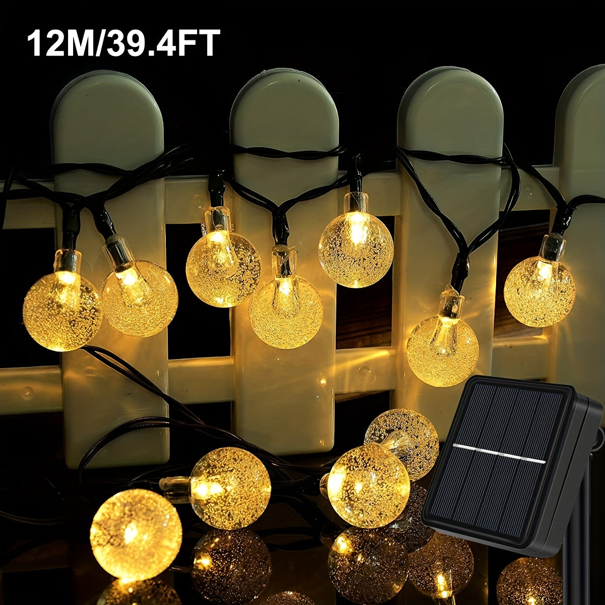 Guirlande Lumineuse Solaire Boule de Cristal 22M/12M 200 LED, 200LED/100LED Extérieur IP65, Lampe Solaire Extérieure, 8 Modes d'Éclairage, Lampe de Jardin Solaire, pour Jardin Patio Porche Décoration de Fête de Mariage Blanc Chaud