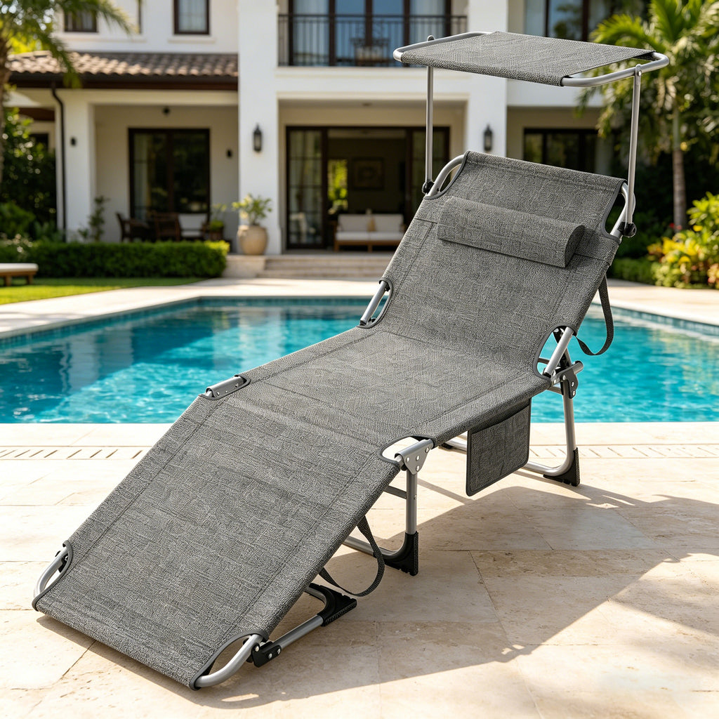 Matelas de soleil, chaise longue de jardin, chaise longue de plage, pliable, léger, dossier réglable, jusqu'à 150 kg, idéal pour jardin, patio, camping, piscine et terrasse