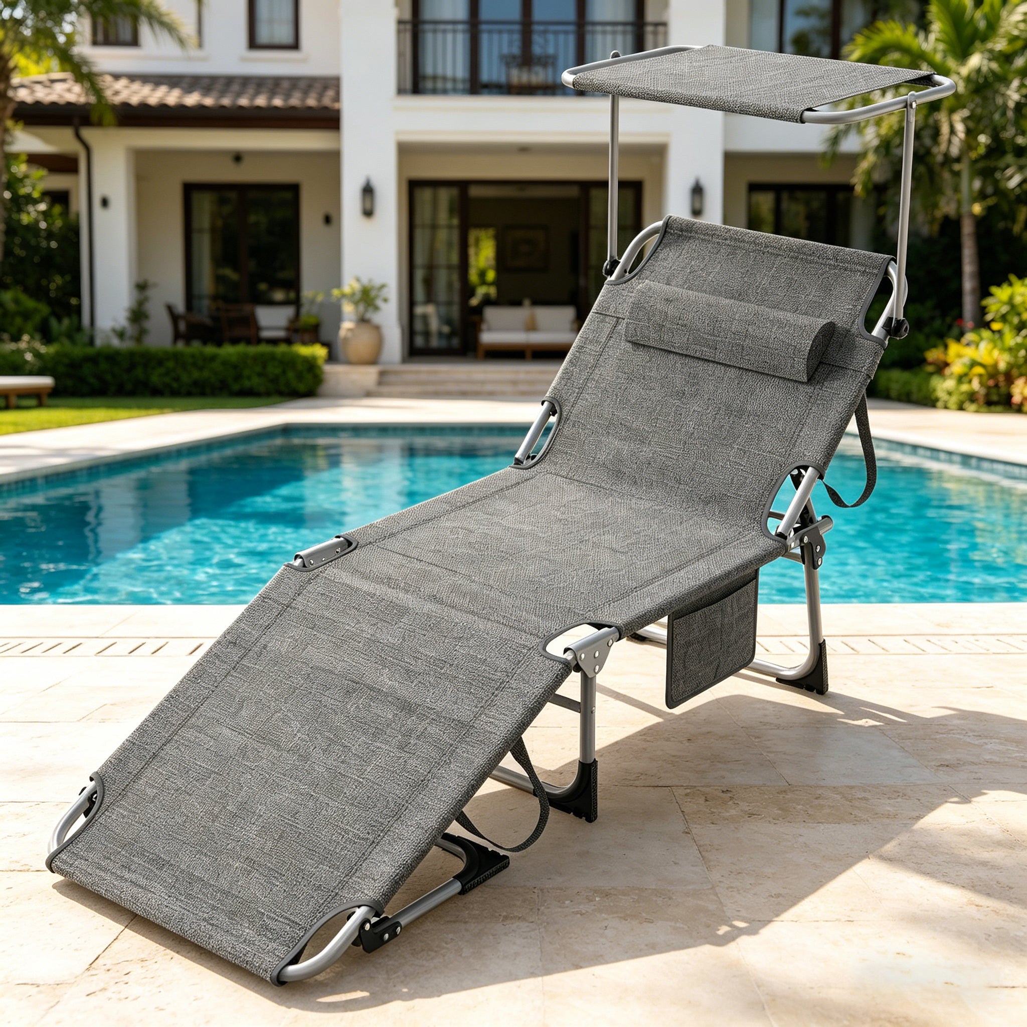 Matelas de soleil, chaise longue de jardin, chaise longue de plage, pliable, léger, dossier réglable, jusqu'à 150 kg, idéal pour jardin, patio, camping, piscine et terrasse