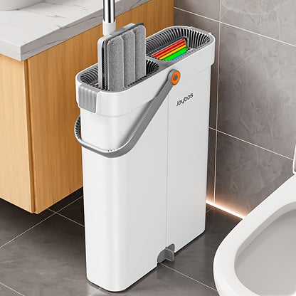 Joybos Balai Plat et Seau avec Essoreuse, Balais Mains Libres Conçus pour Nettoyer les Sols, Dotés d'un Design Slim à Double Compartiment pour Garder l'Eau Propre et Sale Séparées, Adaptés à une Utilisation Sèche et Humide