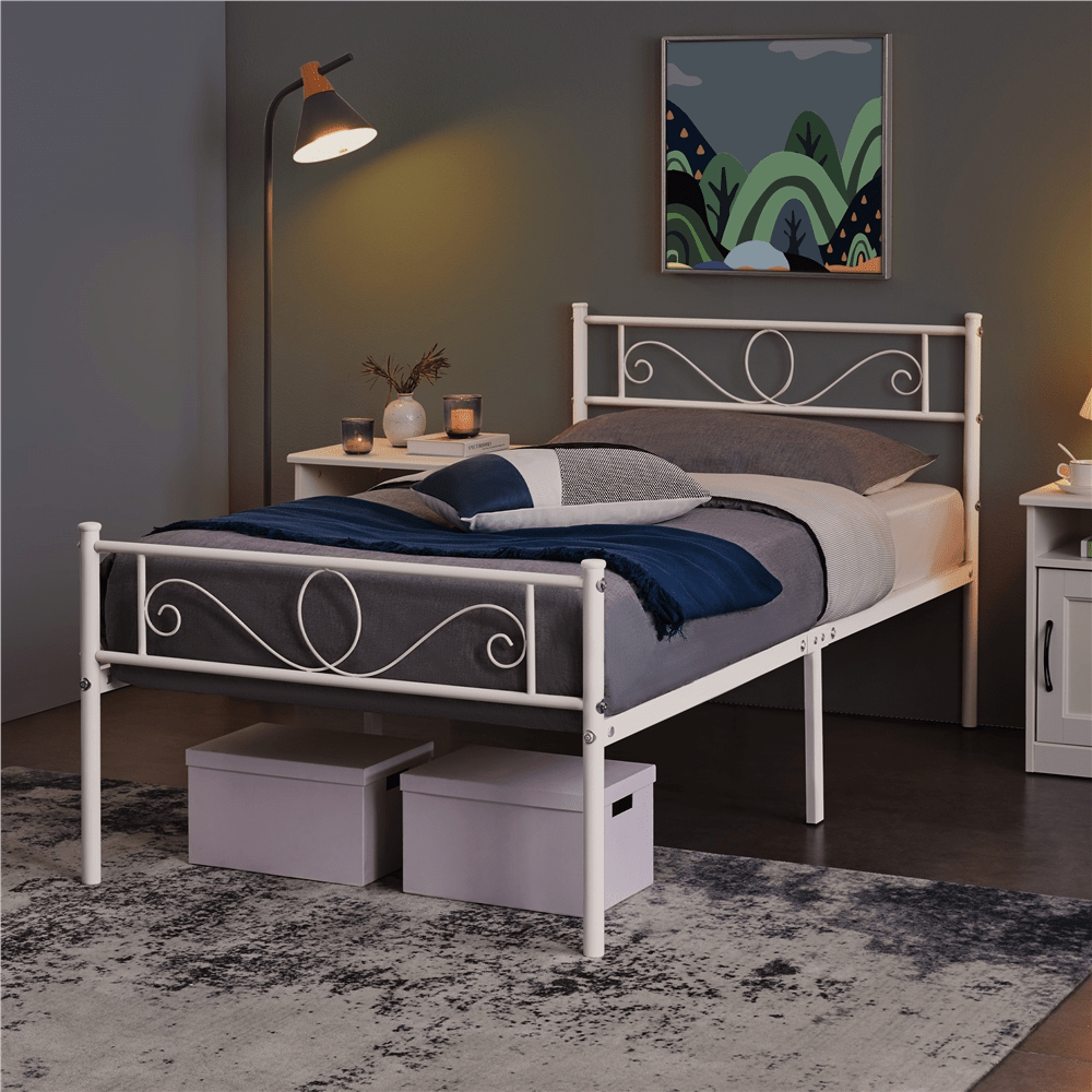 Costoffs Cadre de Lit en métal pour Adultes Grande Espace en Lattes Moderne
