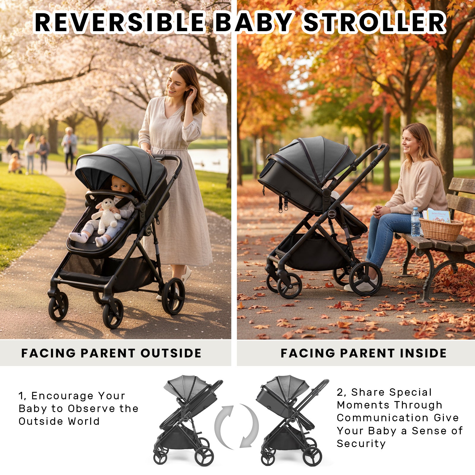 UBRAVOO Poussette 2-en-1, Poussette Pliable pour Nouveau-né avec Siège Réversible, Pare-soleil, Panier de Rangement Extra-Large, Porte-Gobelet, Harnais 5 Points, Siège Réglable, Conception Légère et Pliage à Une Main (Ne Convient Pas comme Porte-Bébé)