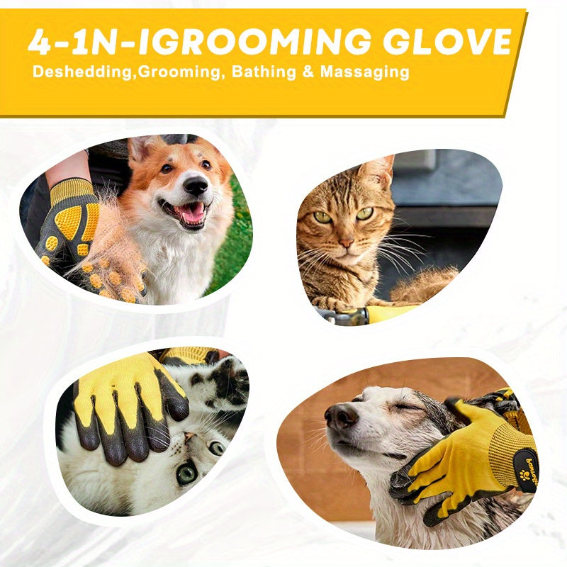 Gants de toilettage et de bain pour animaux de compagnie - Gants anti-peluches adaptés aux animaux avec des poils longs et courts, efficaces pour enlever les poils des chats, des chiens et des chevaux (Jaune)