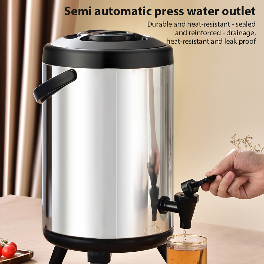 1 distributeur de thé isotherme en acier inoxydable de 6L avec poignée, seau à glace polyvalent pour boire à l'extérieur, seau thermique de grande capacité pour thé au lait, fond pliable pour usage commercial, idéal pour stocker de la bière, des boissons