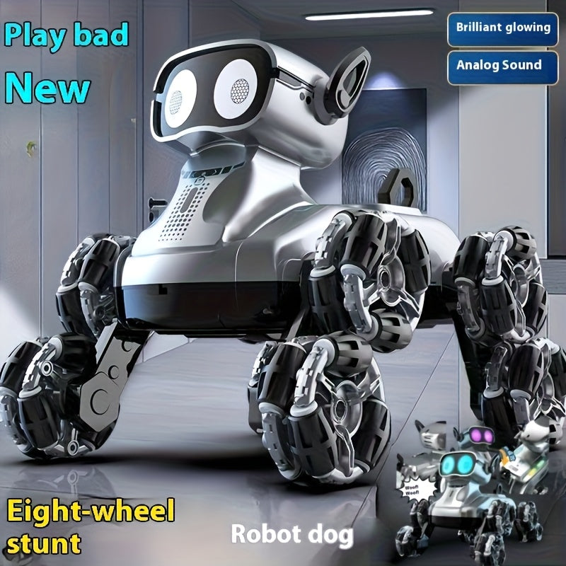 Robot Chien pour Animaux de Compagnie à 8 Roues Améliorées, Voiture de Cascade Intelligente pour Chien, Voiture d'Escalade Déformable à Double Contrôle par Gestes, Véhicule Tout-Terrain Jouet, Batterie à Double Alimentation, Cadeau de Vacances Préféré
