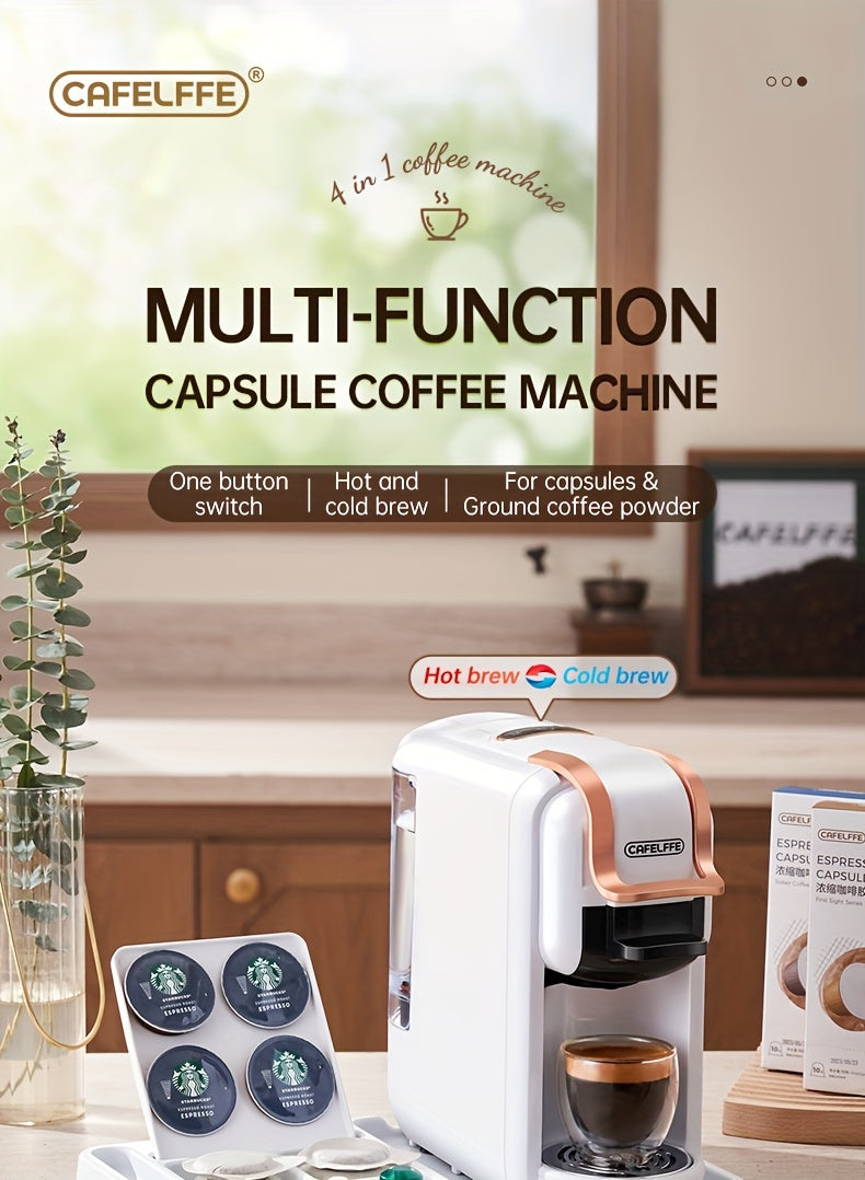 Machine à café capsule 4-en-1 Cafelffe, 20 bar automatique pour machine à café domestique avec préparation à chaud et à froid, compatible avec les capsules Nes*/DG* / les dosettes ESE / le café moulu, chauffage instantané pour une préparation rapide, tail