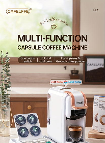 Machine à café capsule 4-en-1 Cafelffe, 20 bar automatique pour machine à café domestique avec préparation à chaud et à froid, compatible avec les capsules Nes*/DG* / les dosettes ESE / le café moulu, chauffage instantané pour une préparation rapide, tail