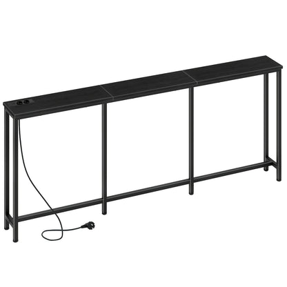 Table Console Moderne Industrielle Étroite avec Station de Chargement et Ports USB - Bois Ingénierie Robuste et Métal, Idéale pour Entrée, Salon, Table de Canapé, Bureau de Chargement USB pour Hall, Couloirs, Entrées