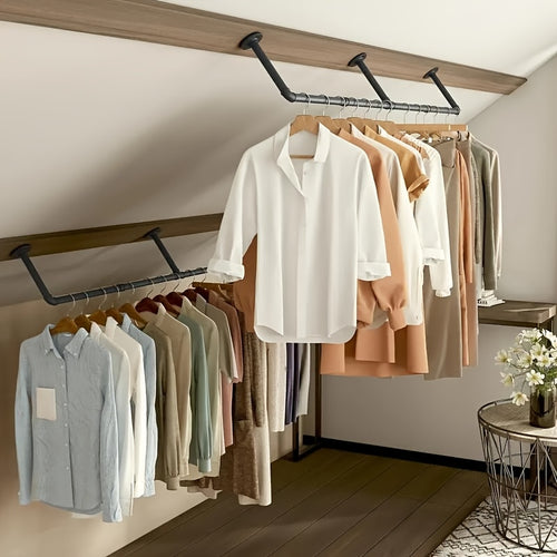 Portant à vêtements tubulaire industriel : Portant mural pour vêtements avec barre de suspension amovible pour chambre, magasin de détail