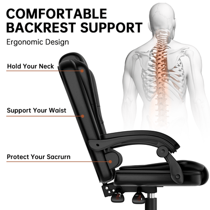 Chaise de bureau exécutive haute dossier, chaise de bureau ergonomique inclinable avec fonction d'inclinaison, chaise d'ordinateur robuste pour le travail à domicile