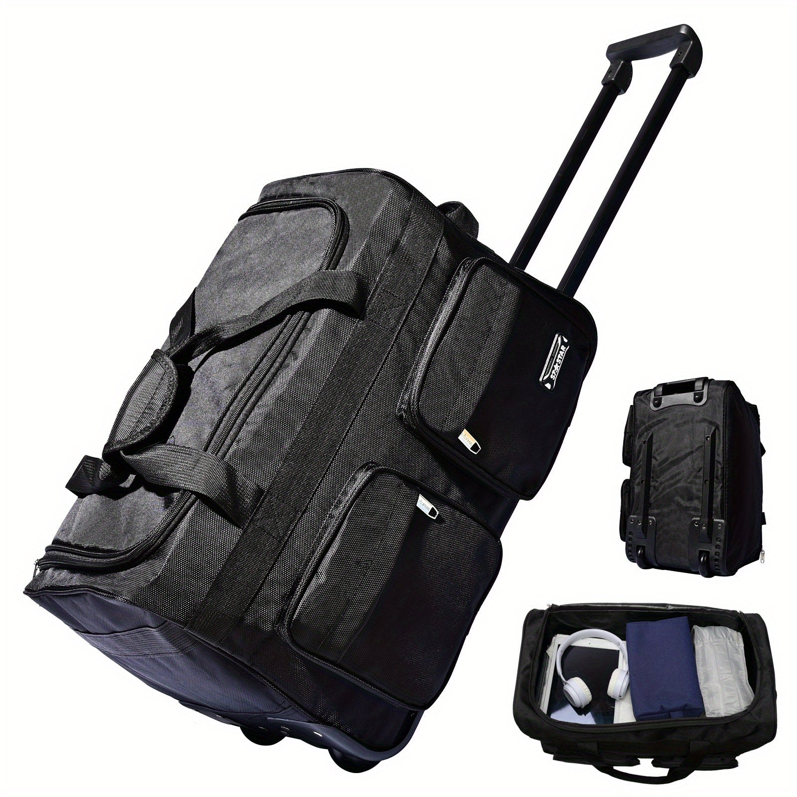 Le choix idéal pour les voyages en famille ! Valise à roulettes noire, multi-tailles, facile à tirer et portable, pratique et multifonctionnelle, pour une préparation de voyage agréable pour tous !