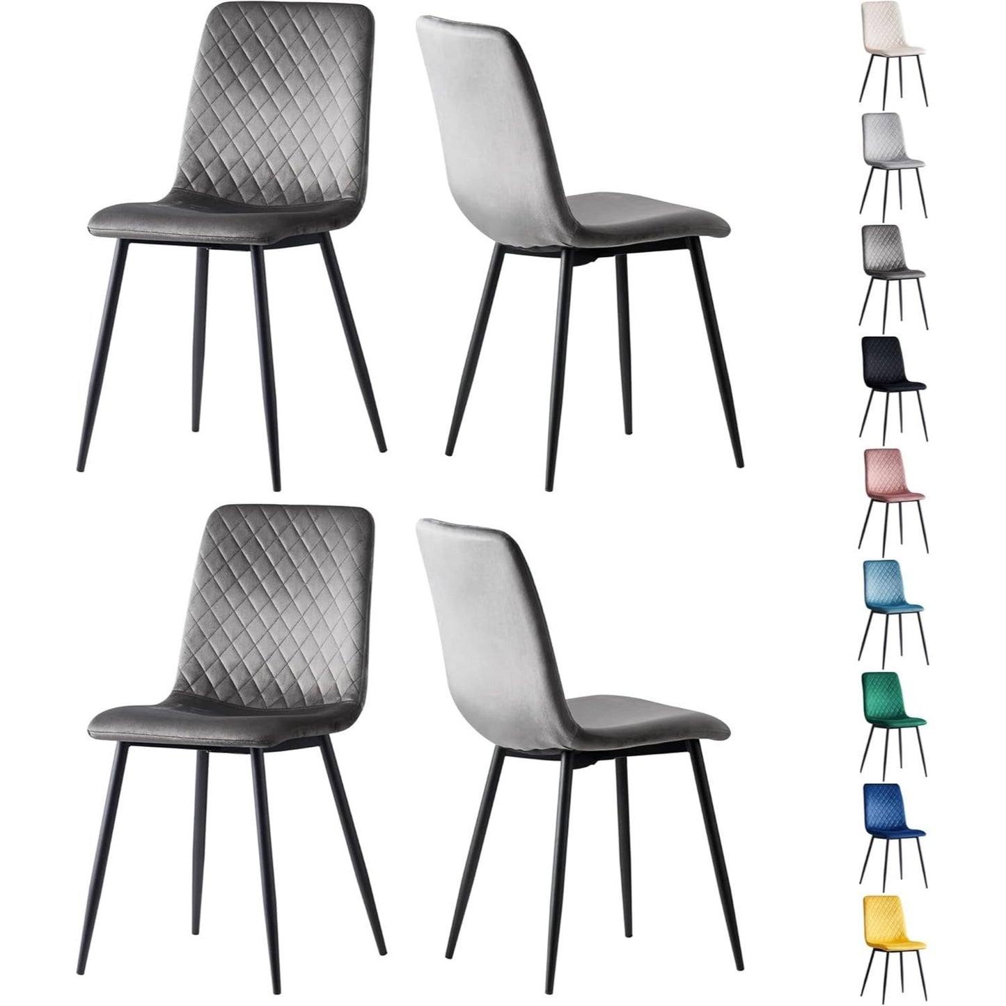 Ensemble de 4 chaises de salle à manger MCC Direct en velours, pieds en métal, chaises Lexi, chaises de conception